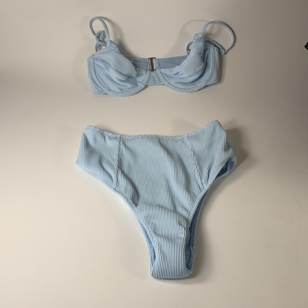 White Fox Boutique Sarah’s Day X White Fox Bikini Top & Bottom, Blue, Sz: S / XS